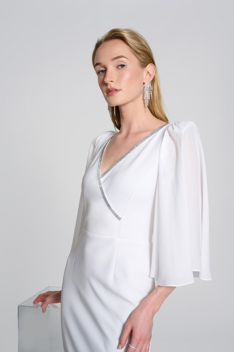 Silky Knit Wrap Dress with Flowy Georgette Sleeves in Vanilla 242732