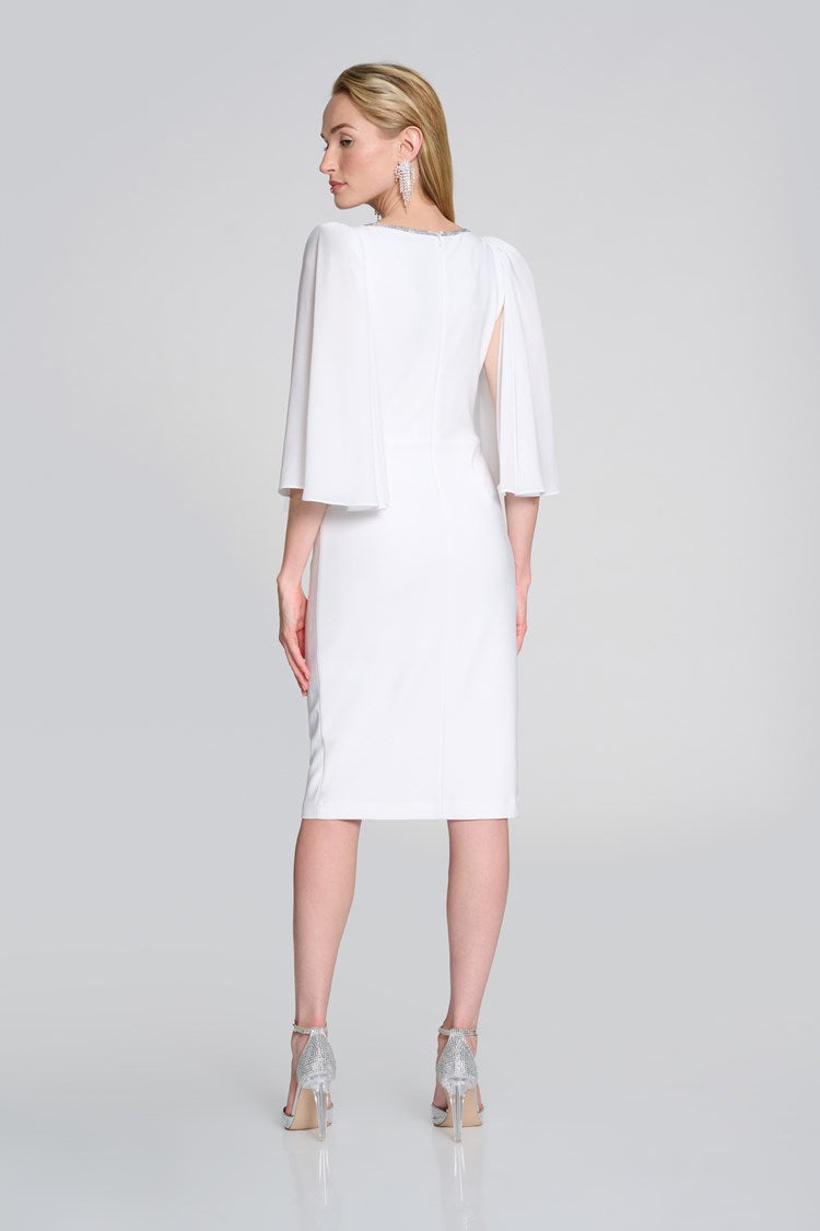 Silky Knit Wrap Dress with Flowy Georgette Sleeves in Vanilla 242732