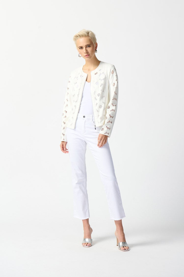 Foiled Suede Jacket With Laser Cut Leatherette in Vanilla 242907