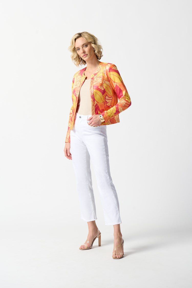 Foiled Suede Floral Print Fitted Jacket 242916