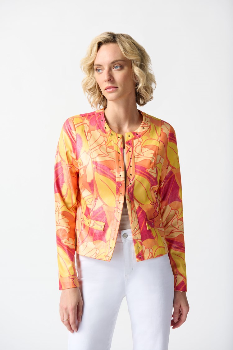 Foiled Suede Floral Print Fitted Jacket 242916