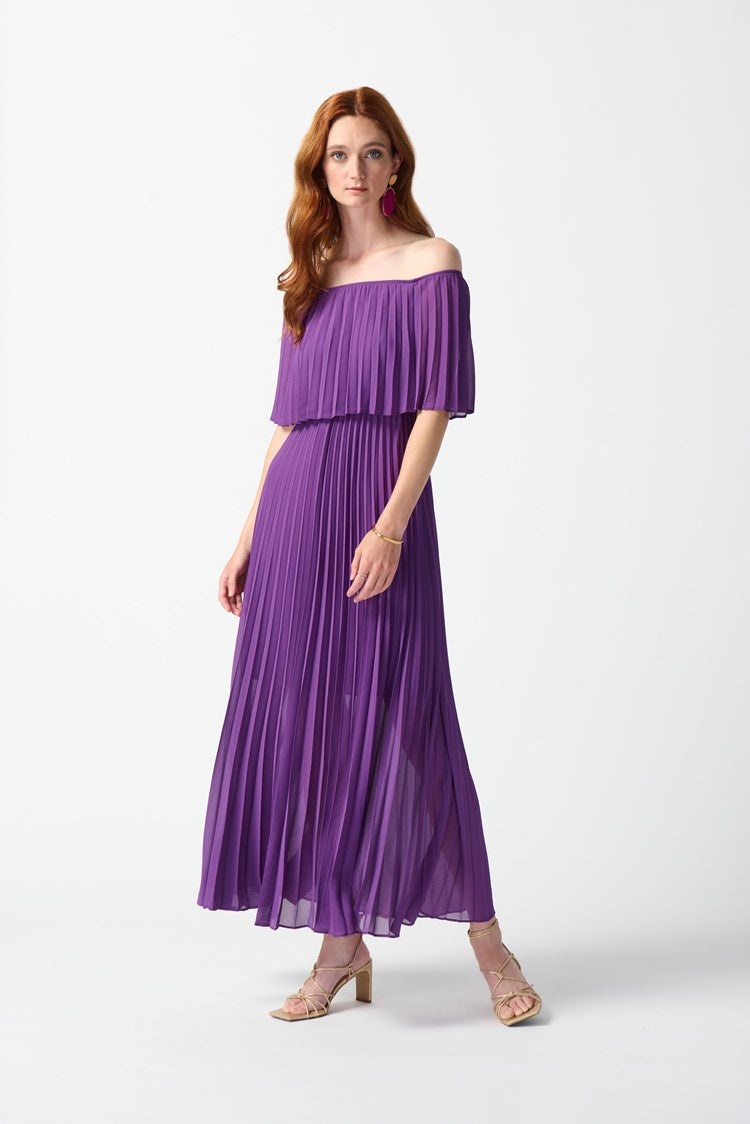 Chiffon Off-The-Shoulder Pleated Dress 242926