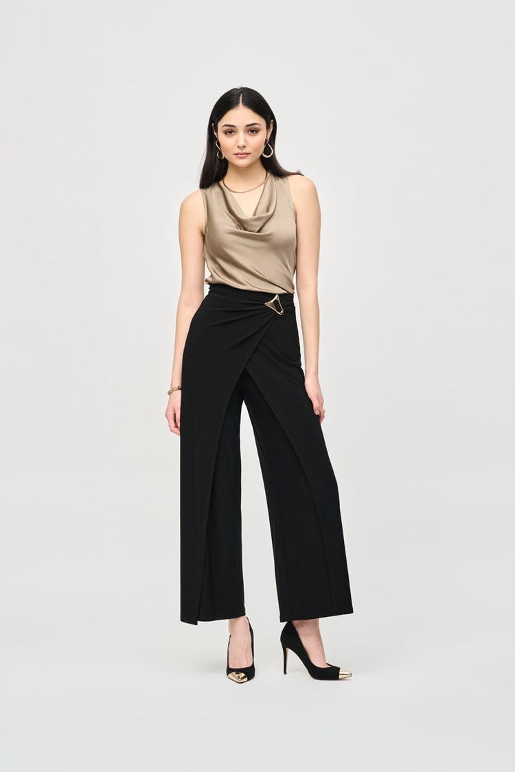 Silky Wide-Leg Wrap Pants in Black 243028