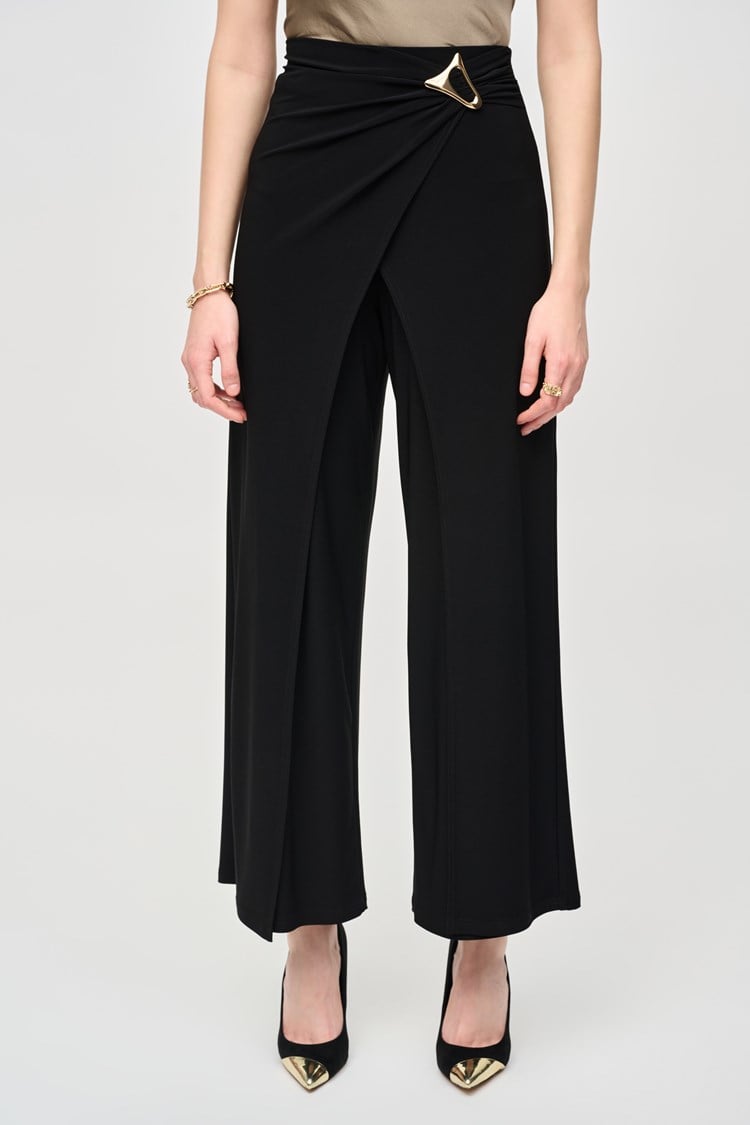 Silky Wide-Leg Wrap Pants in Black 243028