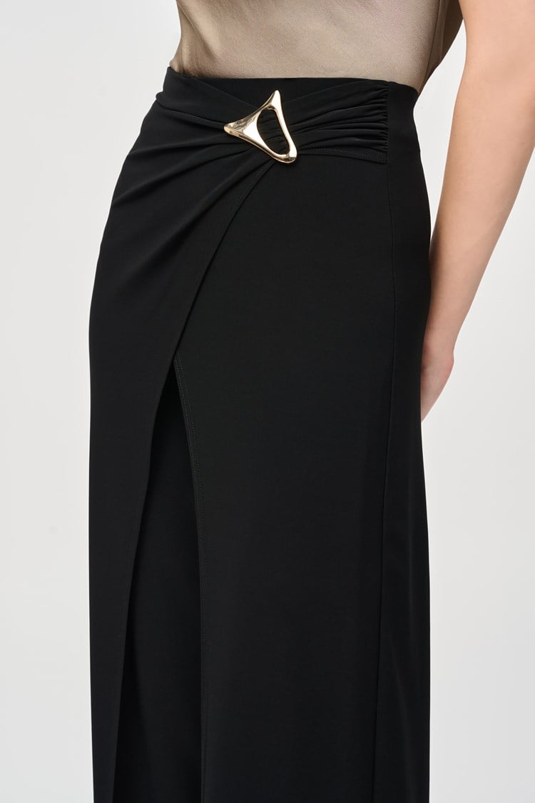 Silky Wide-Leg Wrap Pants in Black 243028