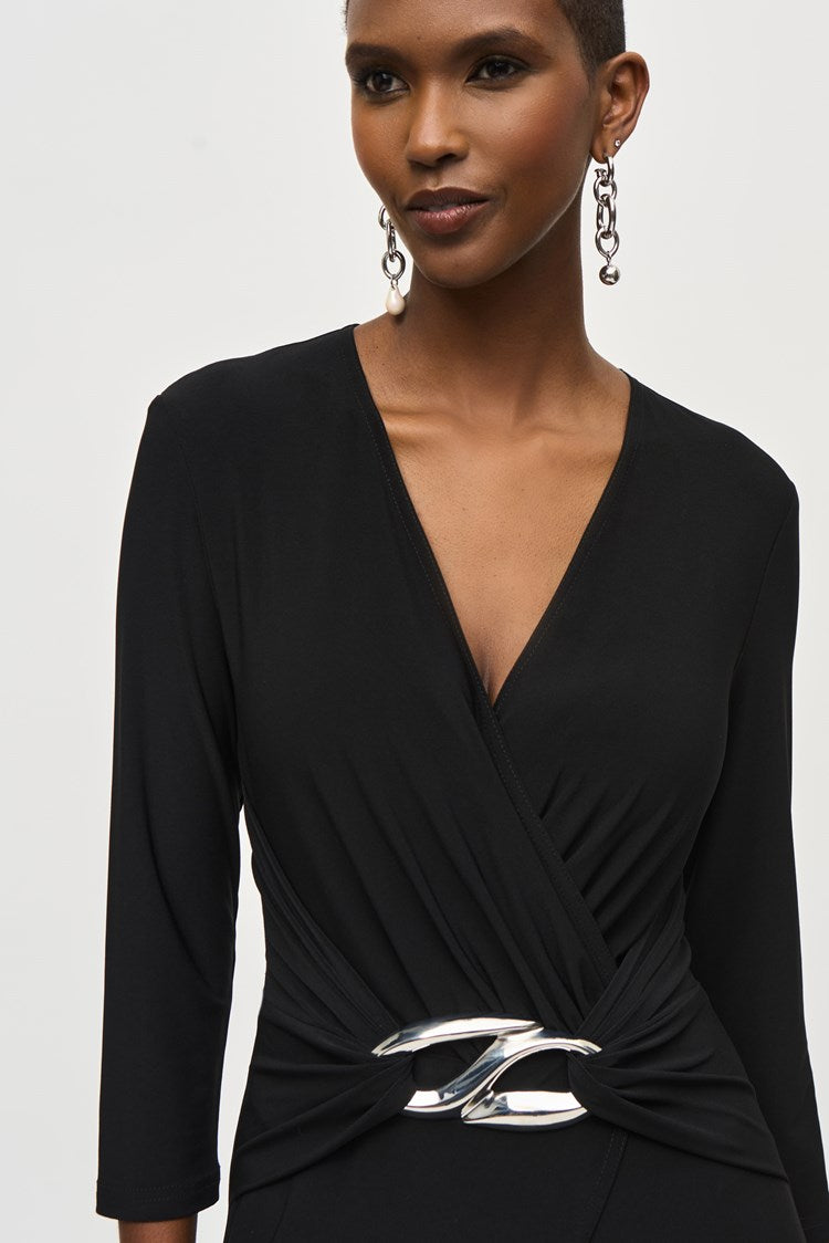 Silky Knit Wrap Jumpsuit in Black 243079