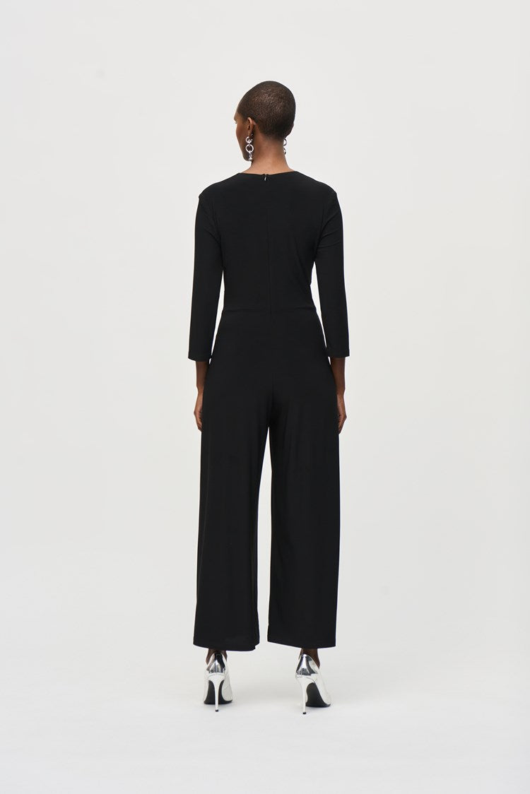 Silky Knit Wrap Jumpsuit in Black 243079