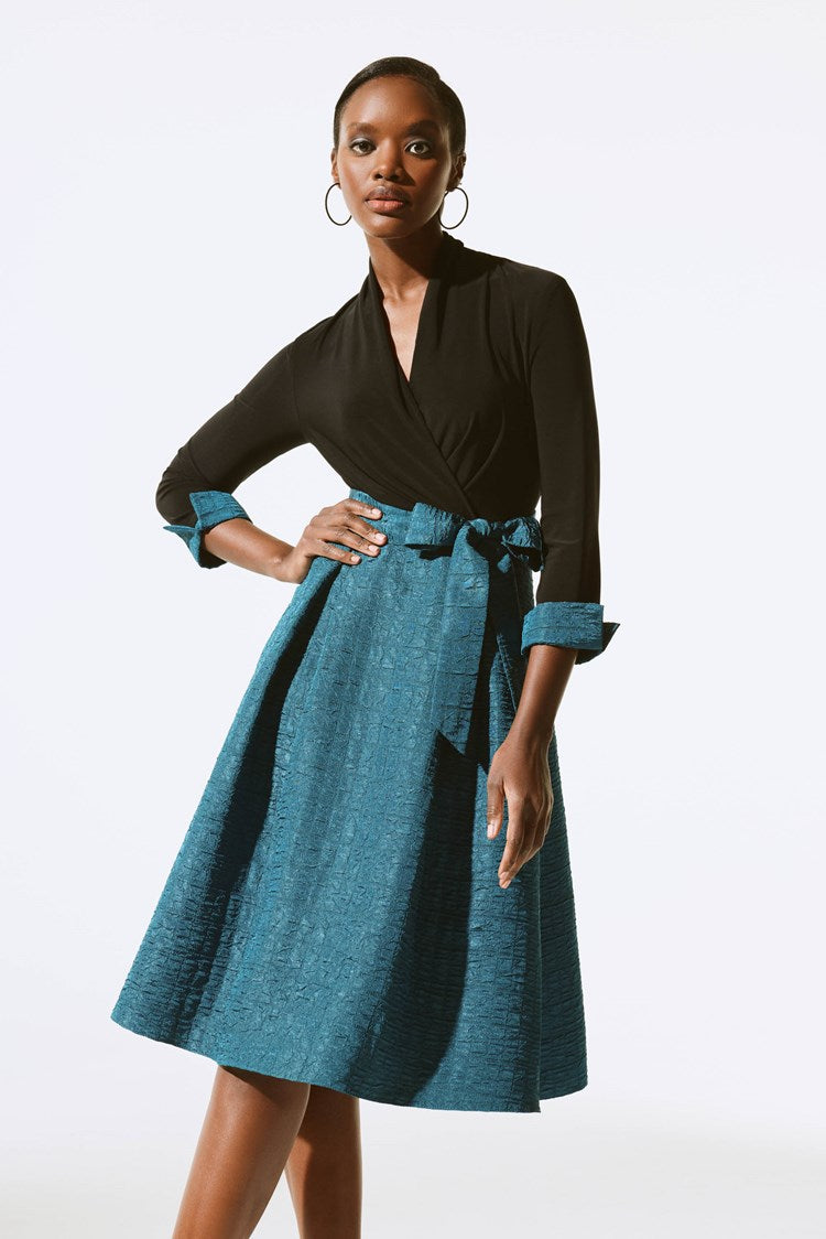 Silky Knit And Jacquard Belted Dress 243783