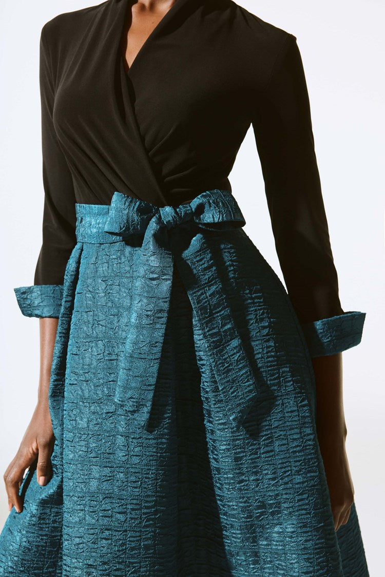 Silky Knit And Jacquard Belted Dress 243783