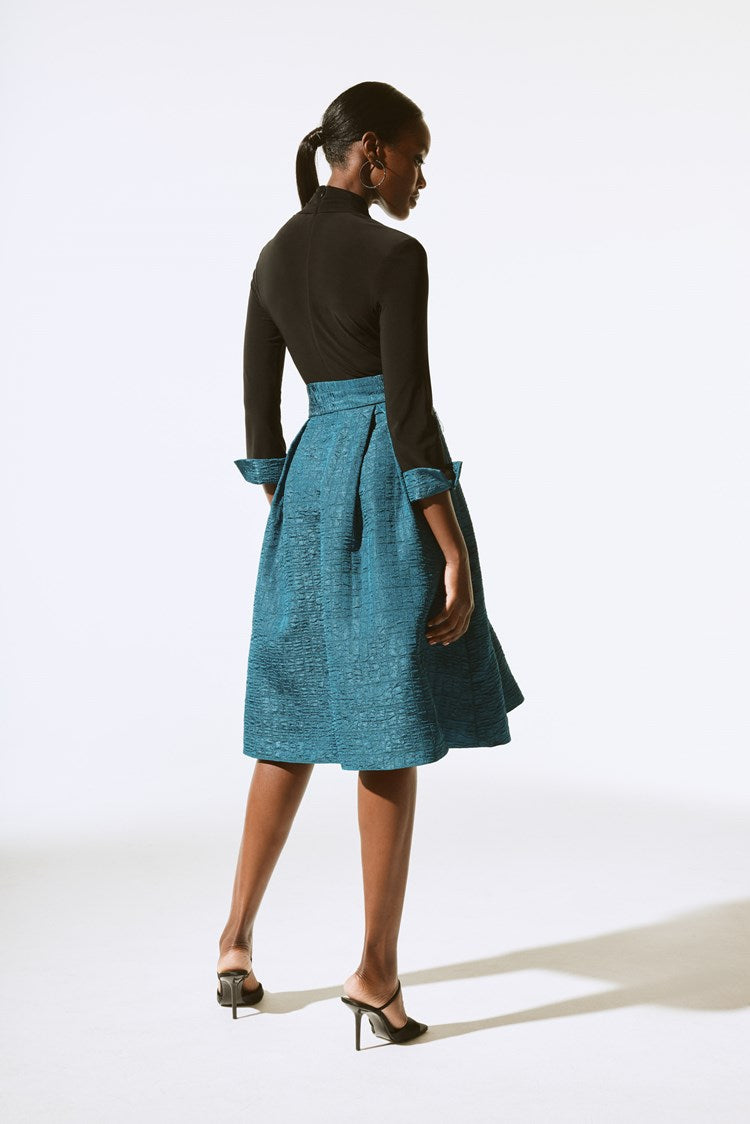 Silky Knit And Jacquard Belted Dress 243783
