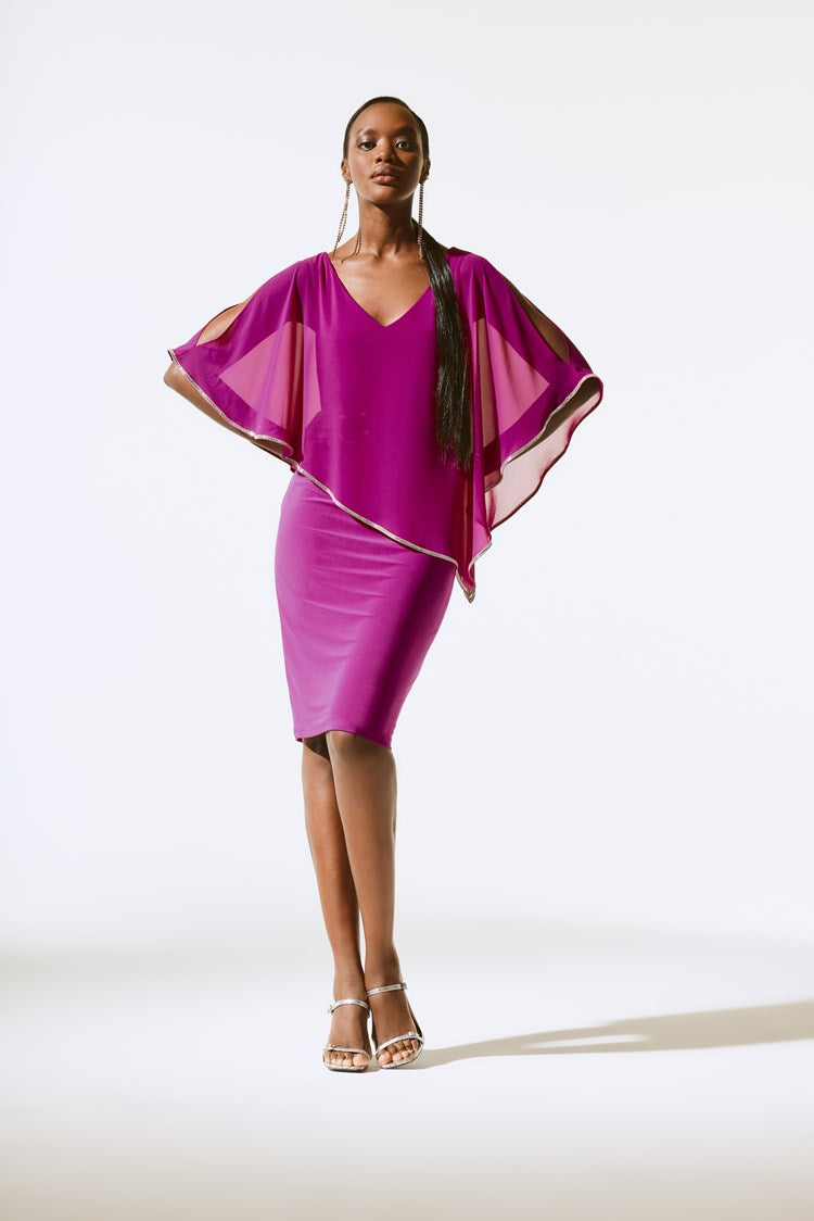 Chiffon And Silky Knit Poncho Dress 243797