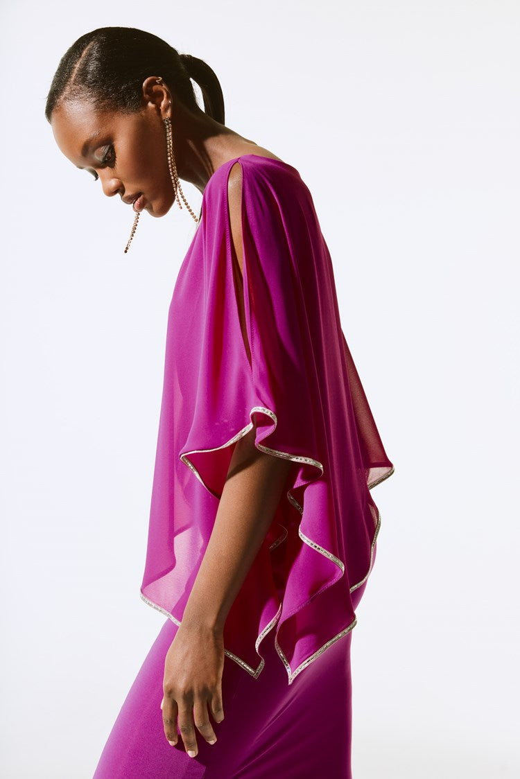 Chiffon And Silky Knit Poncho Dress 243797