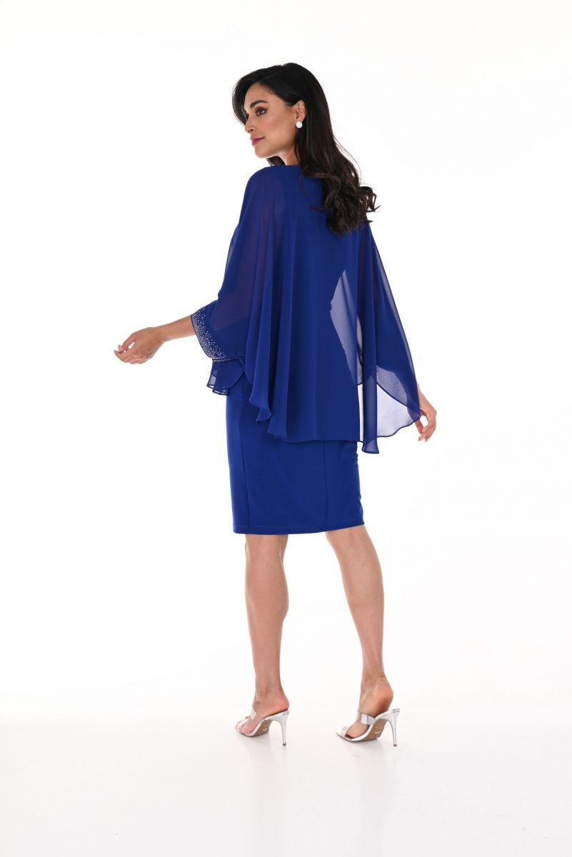 Imperial Blue Cape Sleeve Dress With Diamante Trim 248148