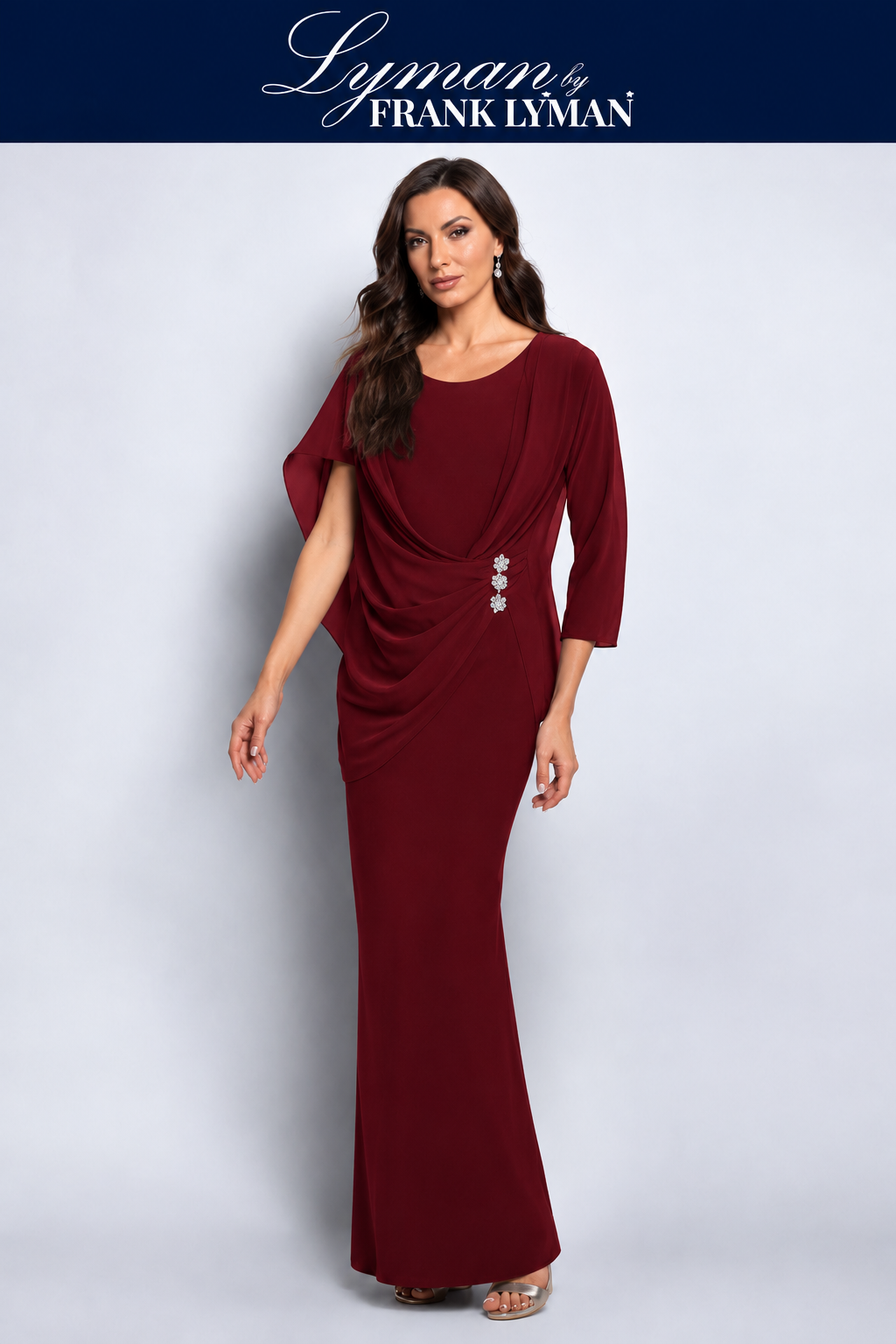 Cape Long Dress Silver Detail in Cabernet