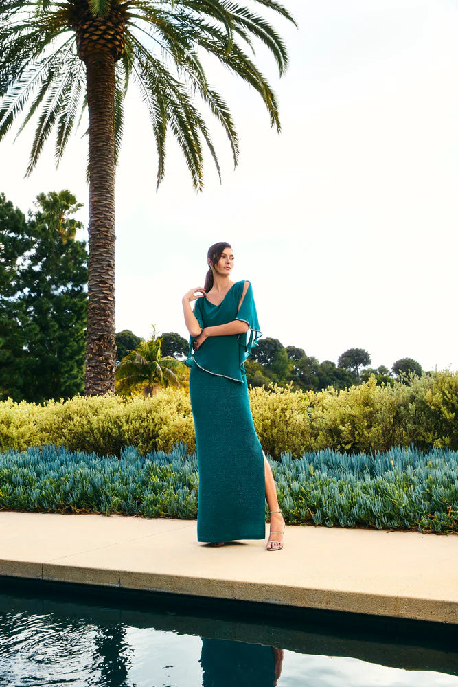 Shimmer Knit Teal Gown 249301