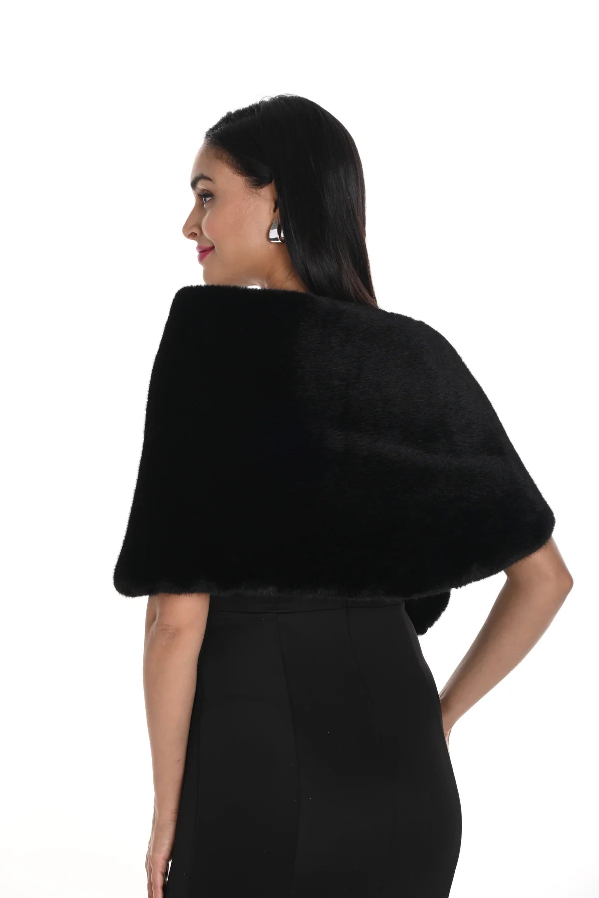 Black Fur Knit Stole- 249417U