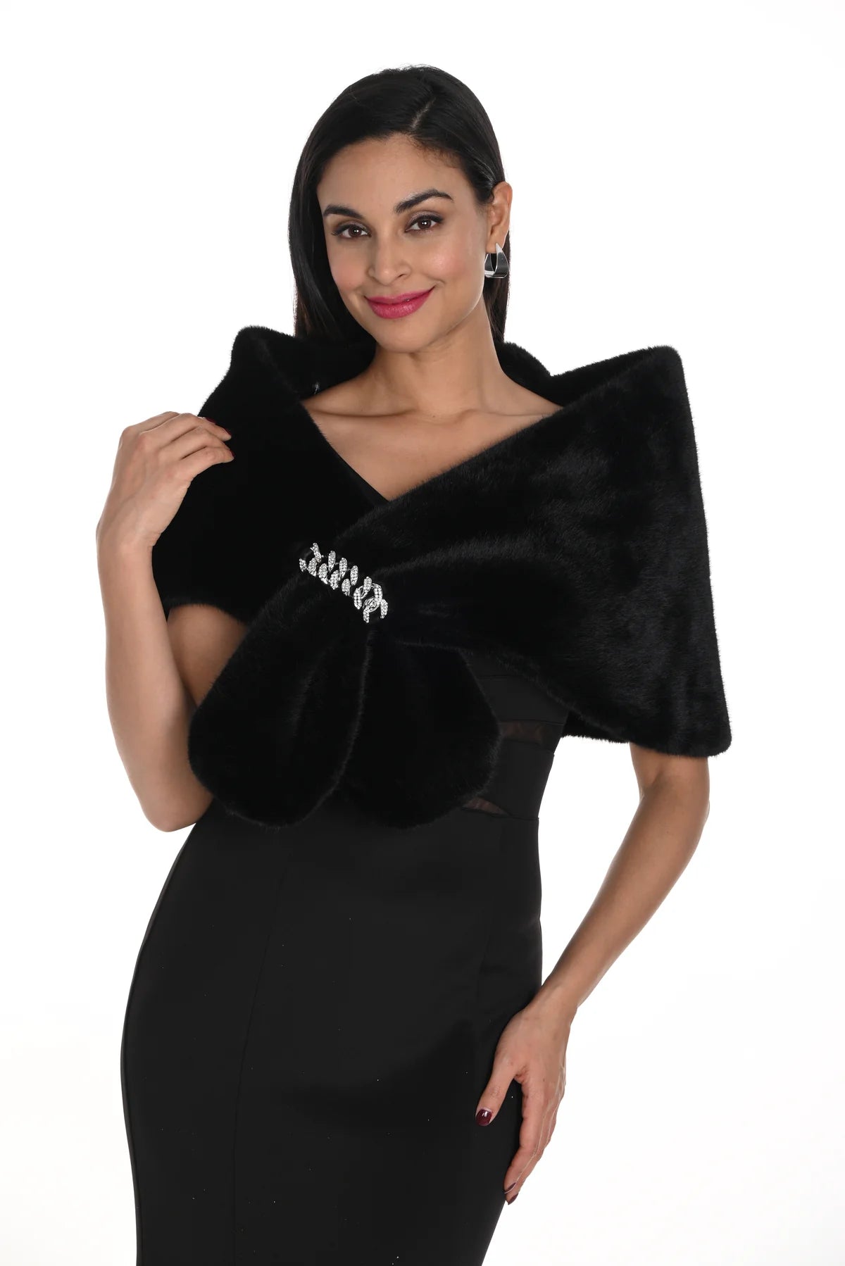 Black Fur Knit Stole- 249417U