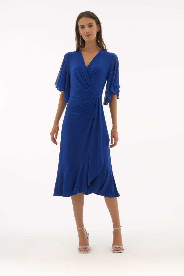 Silky Knit And Chiffon Flowy Wrap Dress in Royal Sapphire 251706