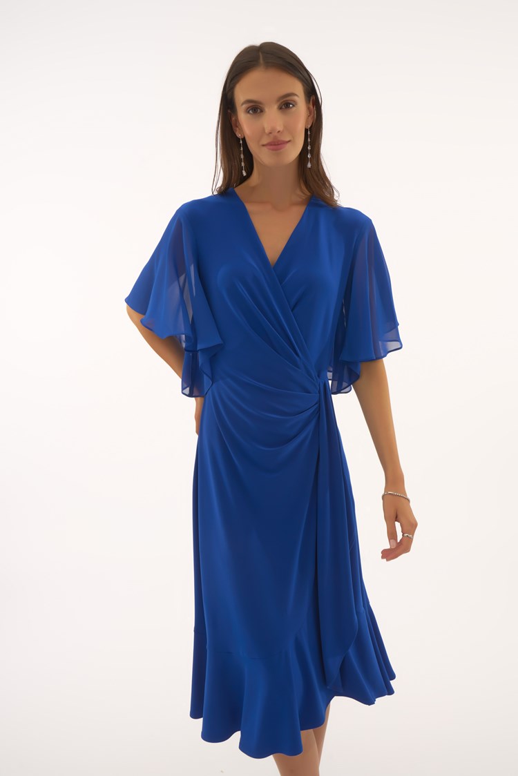Silky Knit And Chiffon Flowy Wrap Dress in Royal Sapphire 251706