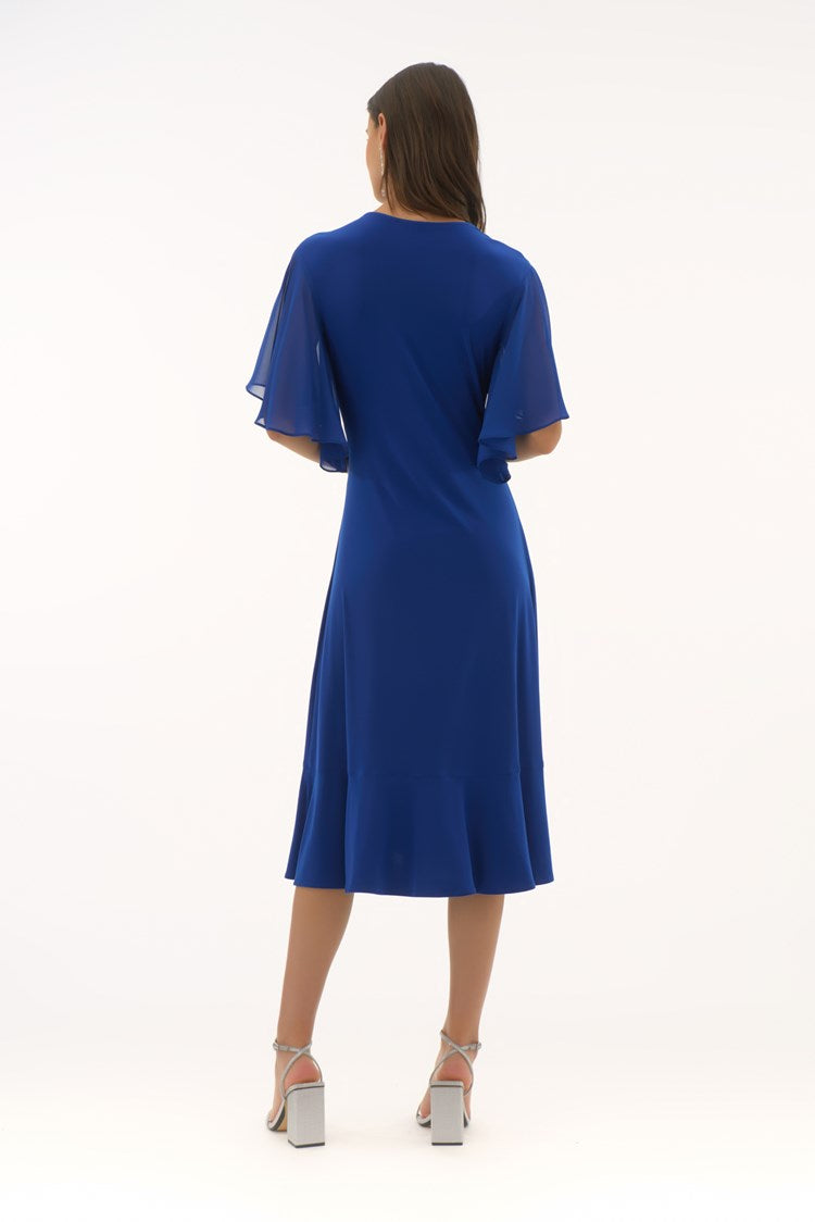 Silky Knit And Chiffon Flowy Wrap Dress in Royal Sapphire 251706