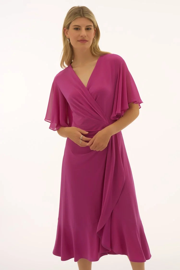 Silky Knit And Chiffon Flowy Wrap Dress in Purple Orchid 251706