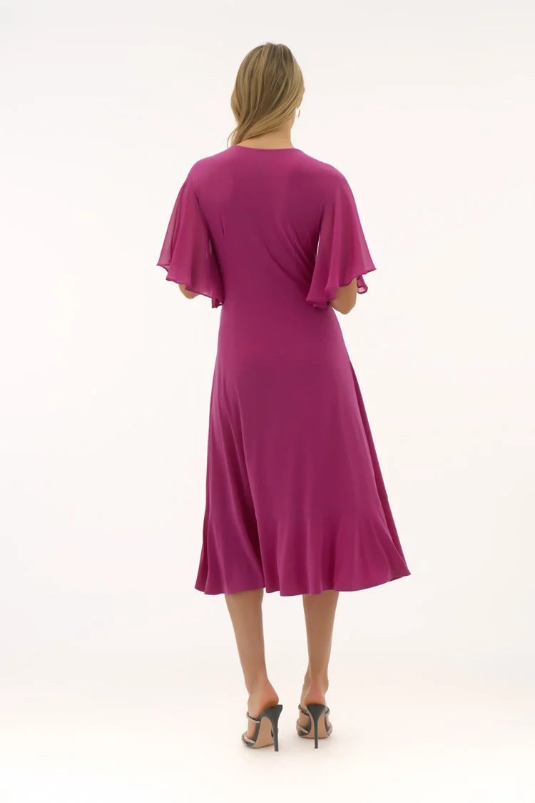 Silky Knit And Chiffon Flowy Wrap Dress in Purple Orchid 251706