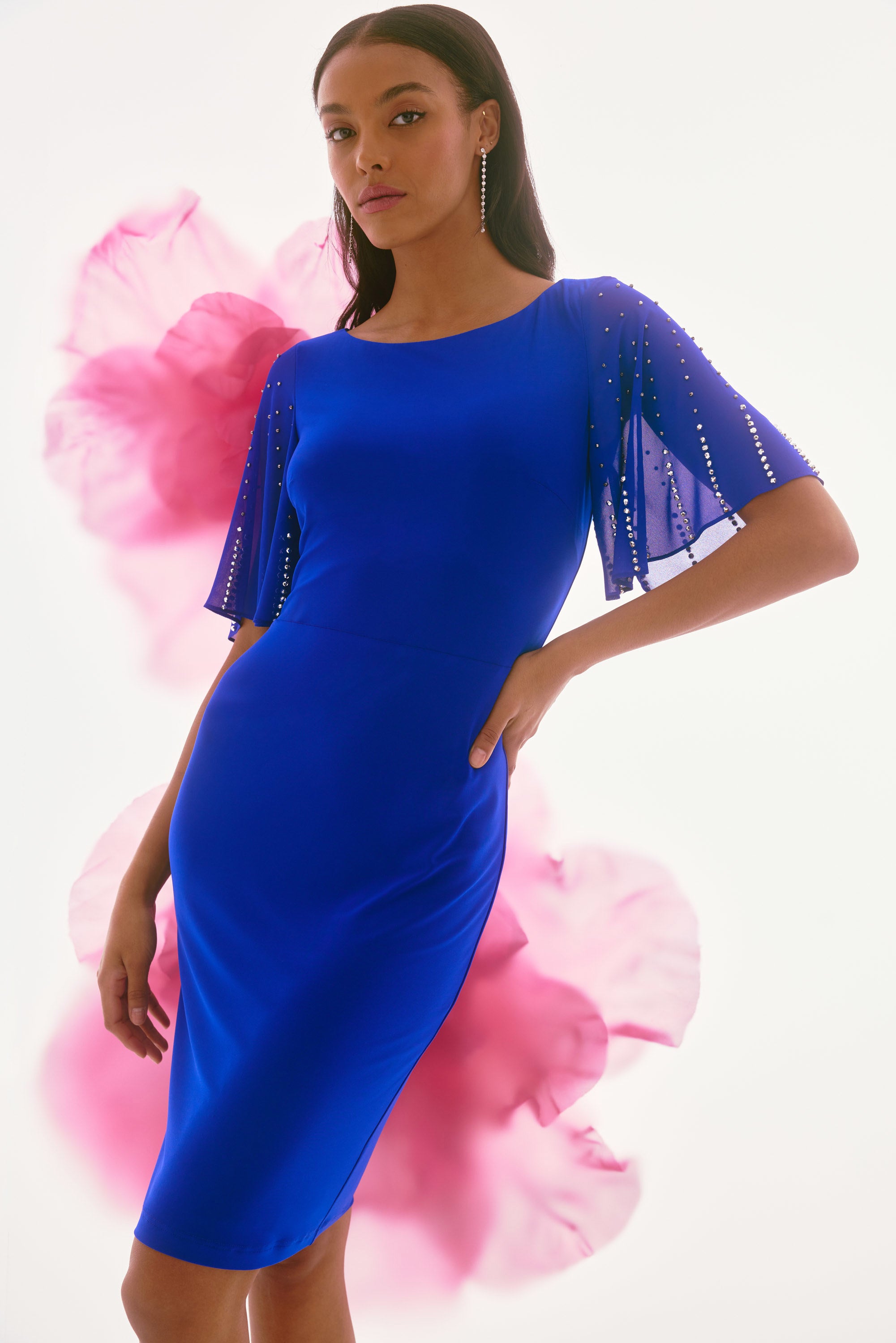 Silky Knit and Chiffon Sheath Dress 251721