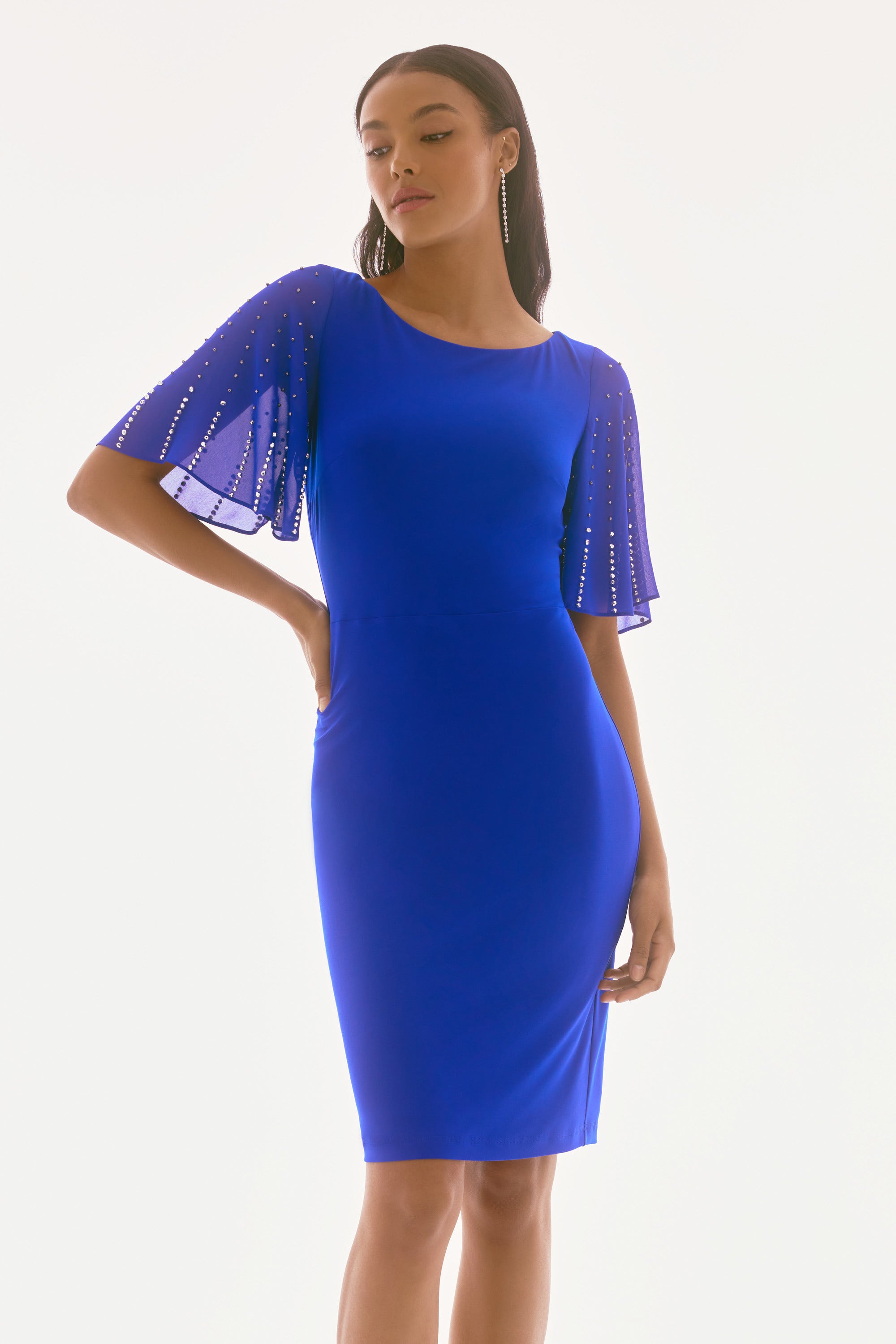 Silky Knit and Chiffon Sheath Dress 251721