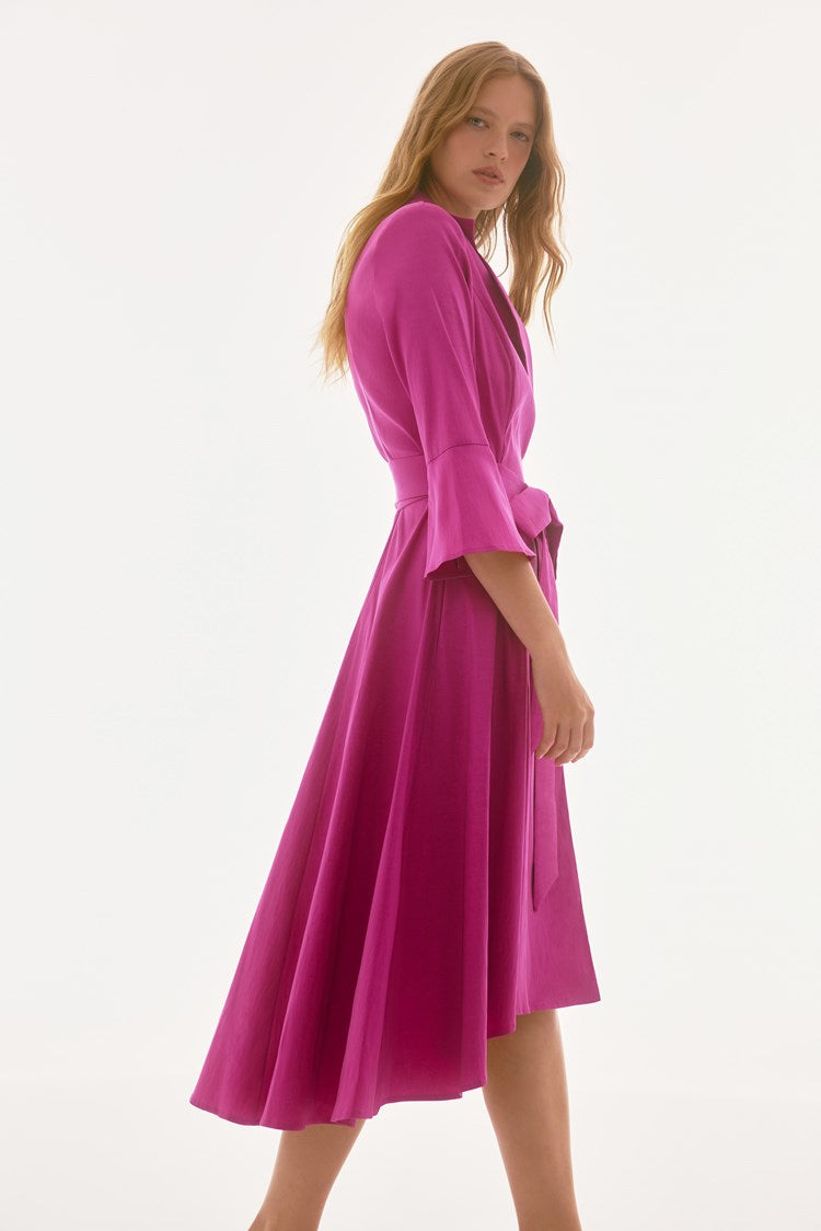 Stretch Taffeta High Low Wrap Dress 251727