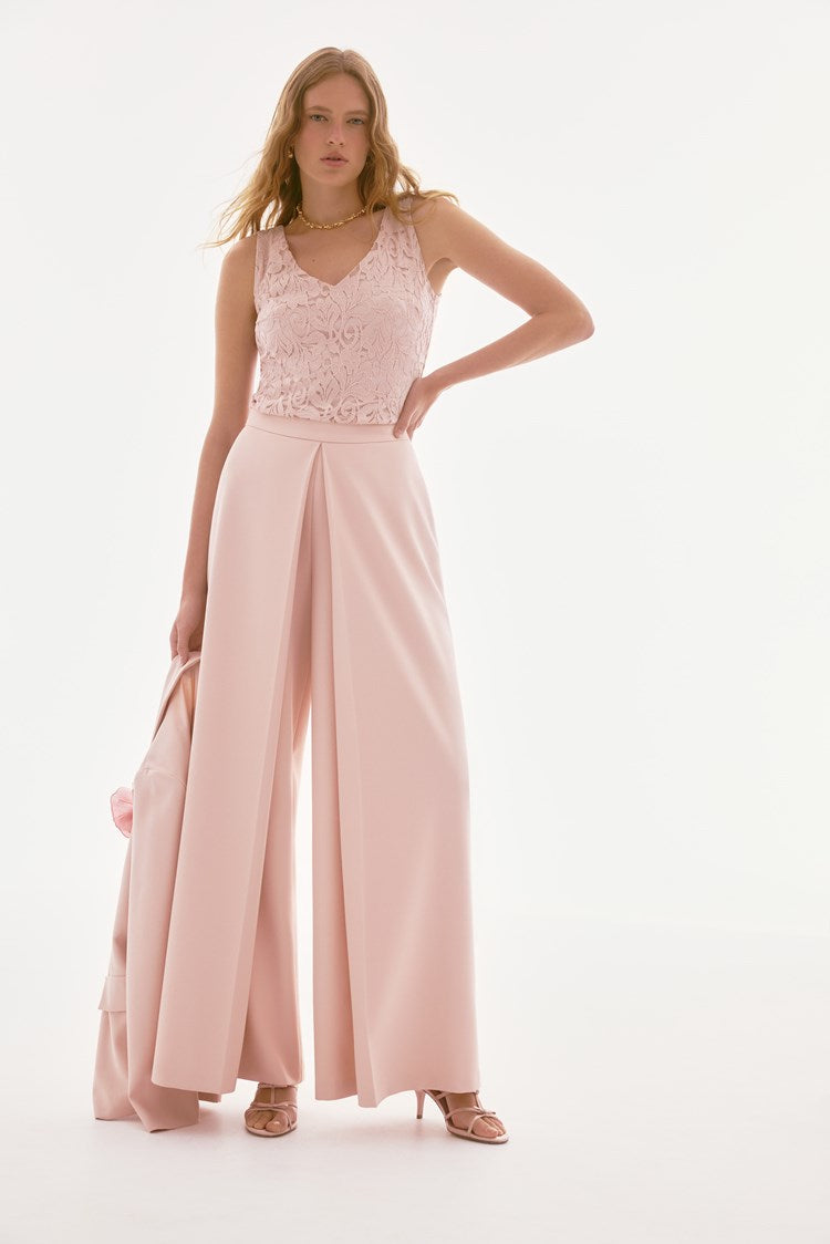 Woven Crepe High Waist Wide Leg Pants 251734