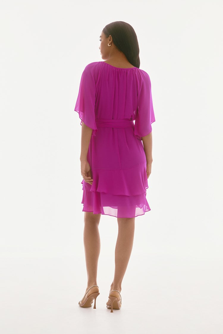 Chiffon Belted A-Line Dress in Purple Ochid 251765
