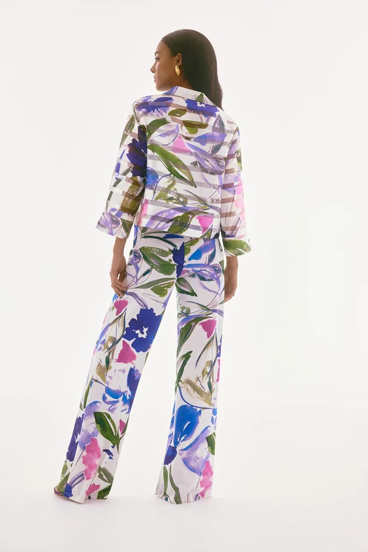 Shadow Stripe Floral Print Trapeze Jacket 251776