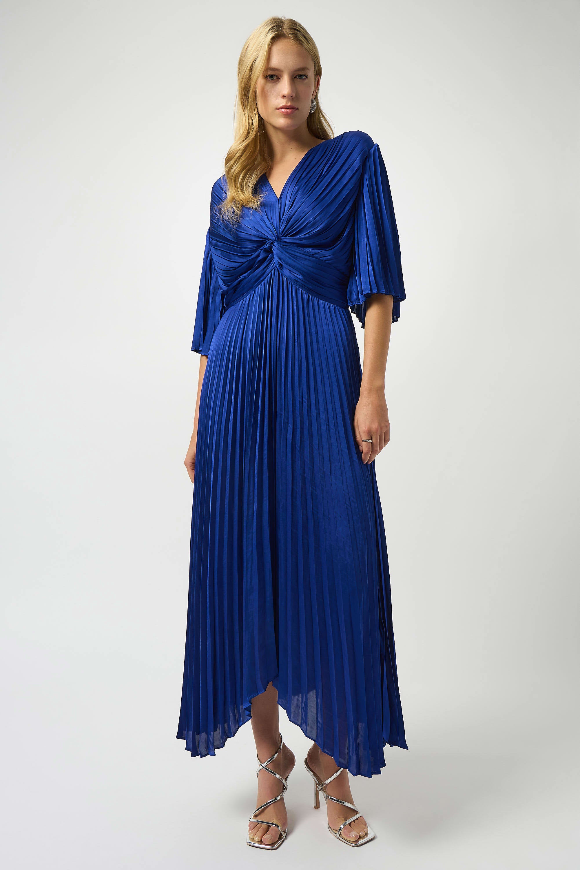 Pleated Satin Midi Dress in Royal Sapphire 251903F25