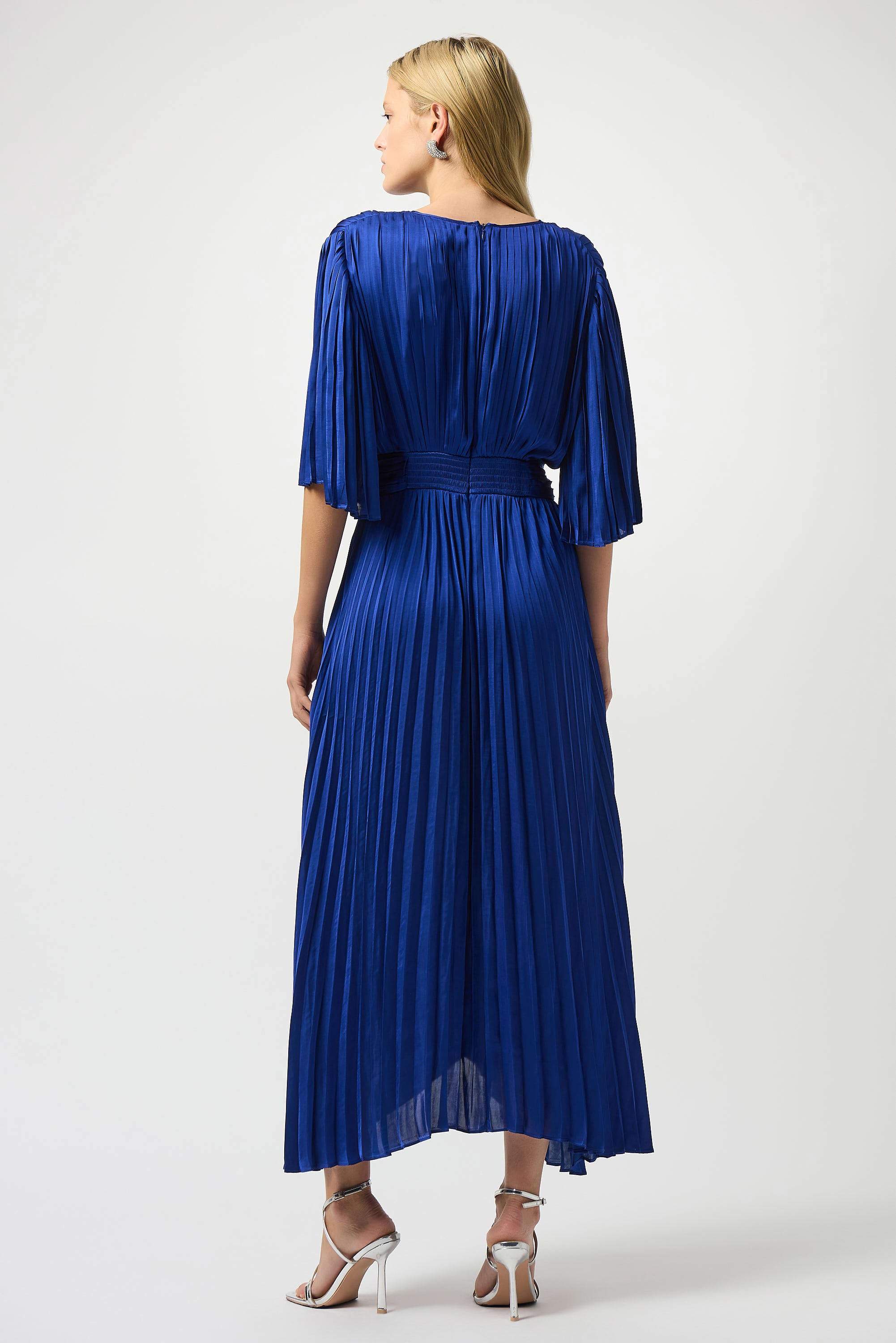 Pleated Satin Midi Dress in Royal Sapphire 251903F25