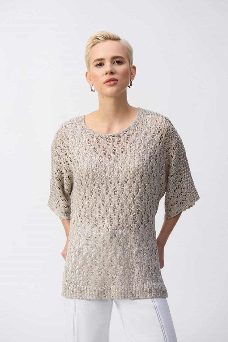 Pointelle Sweater Sequined Pullover 251928-CLEARANCE