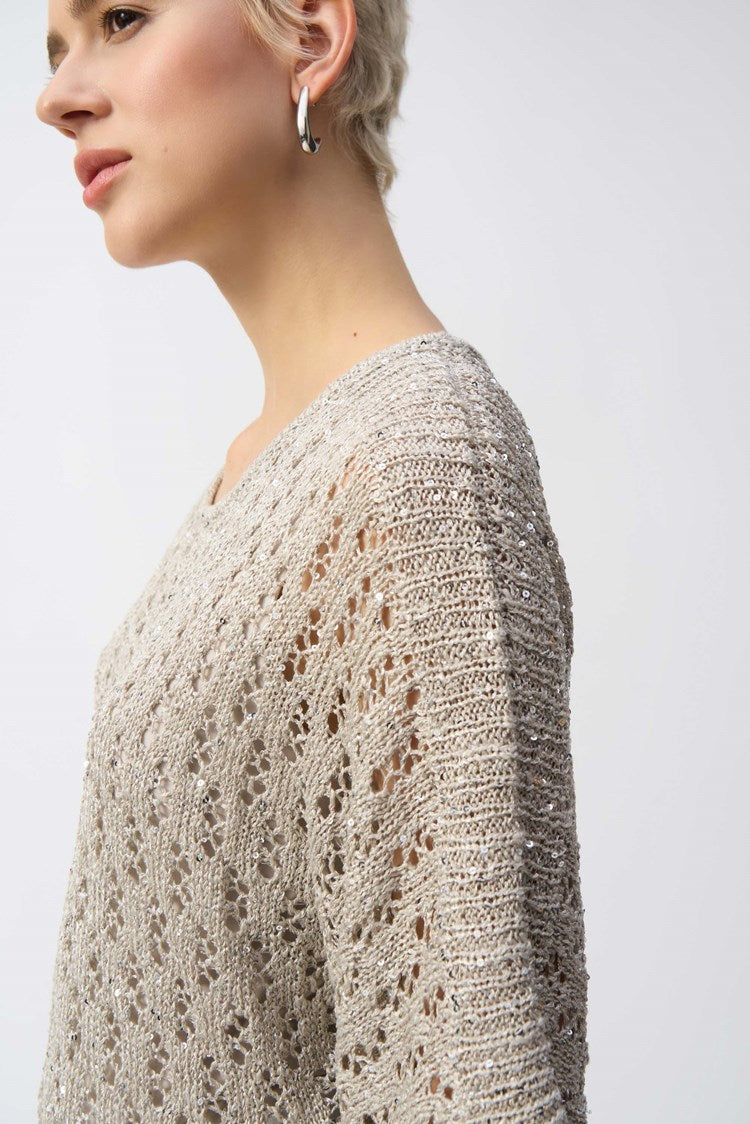 Pointelle Sweater Sequined Pullover 251928-CLEARANCE