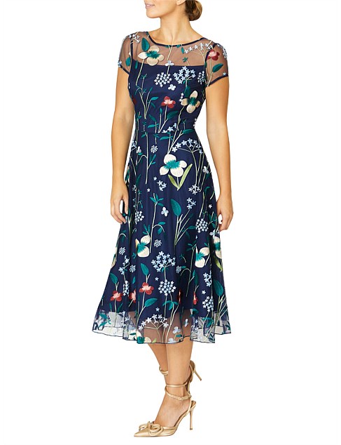 Navy Print A-Line Dress