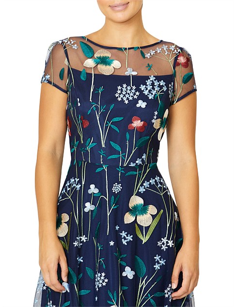 Navy Print A-Line Dress