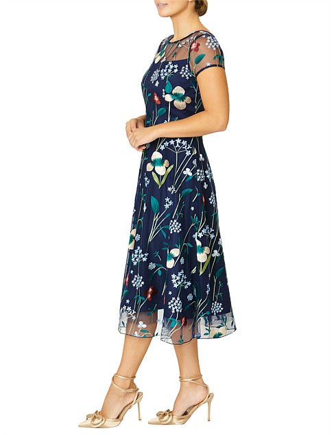 Navy Print A-Line Dress