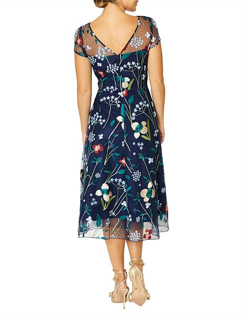 Navy Print A-Line Dress