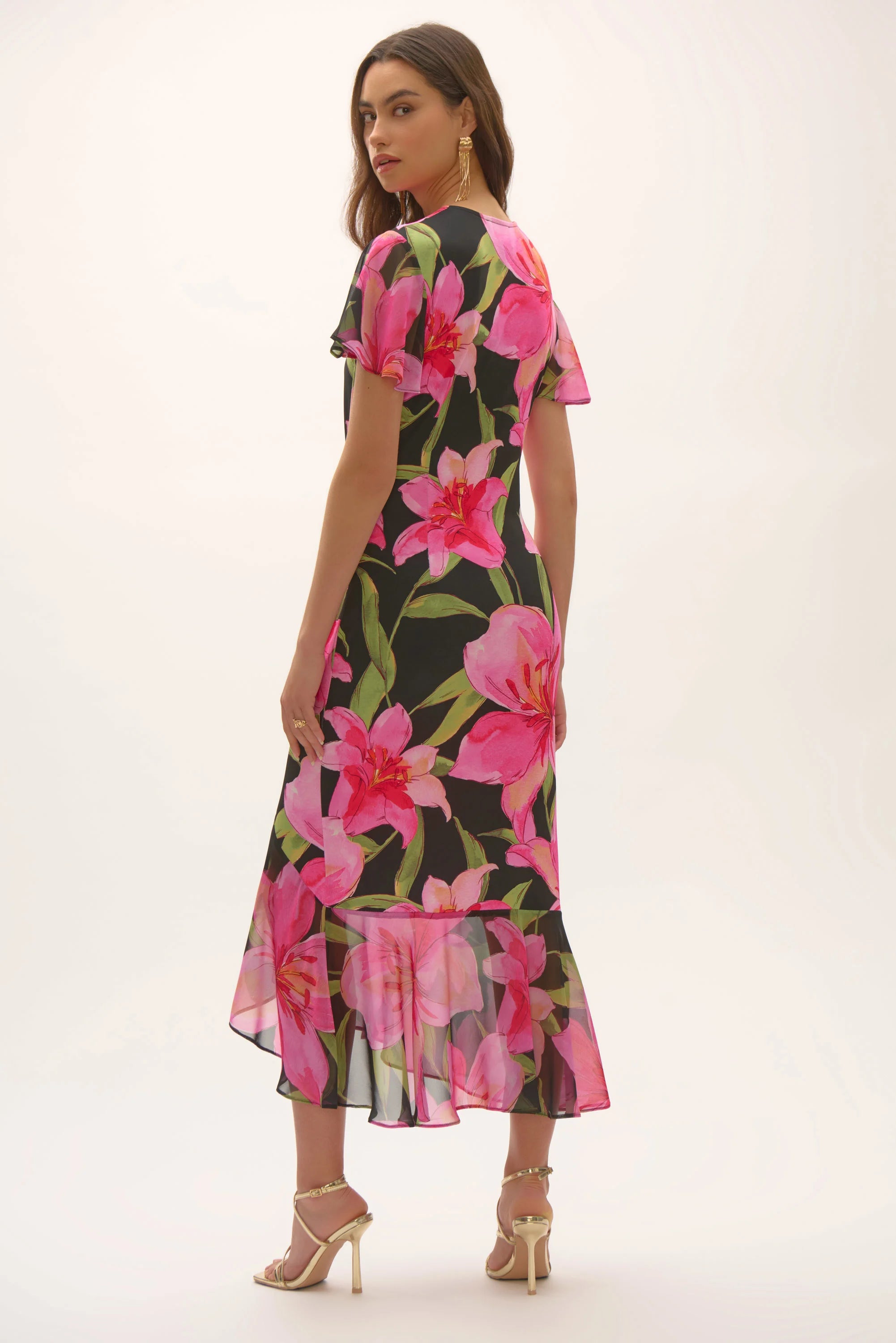 Silky Knit and Chiffon Floral Print Wrap Dress 252714