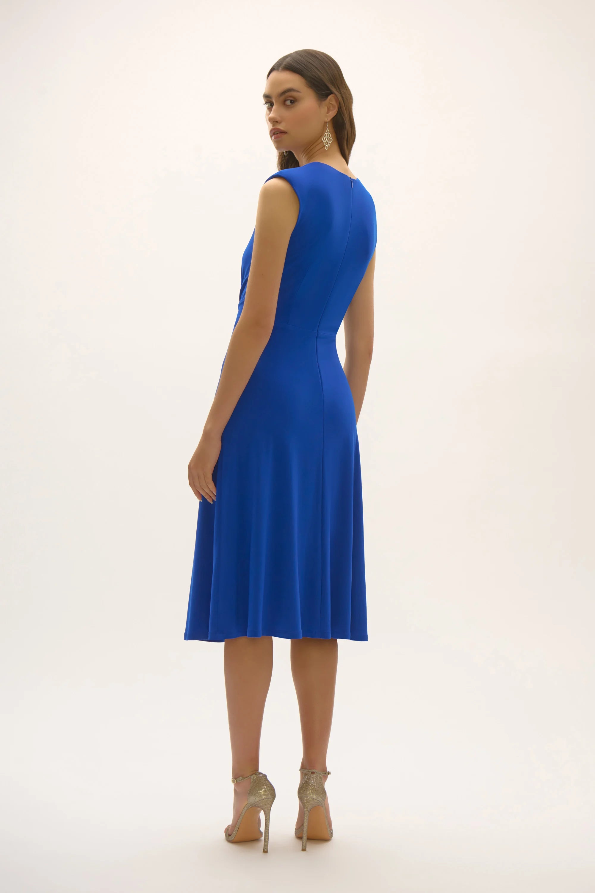 Silky Knit A-Line Dress with Rhinestone Ornament 252717