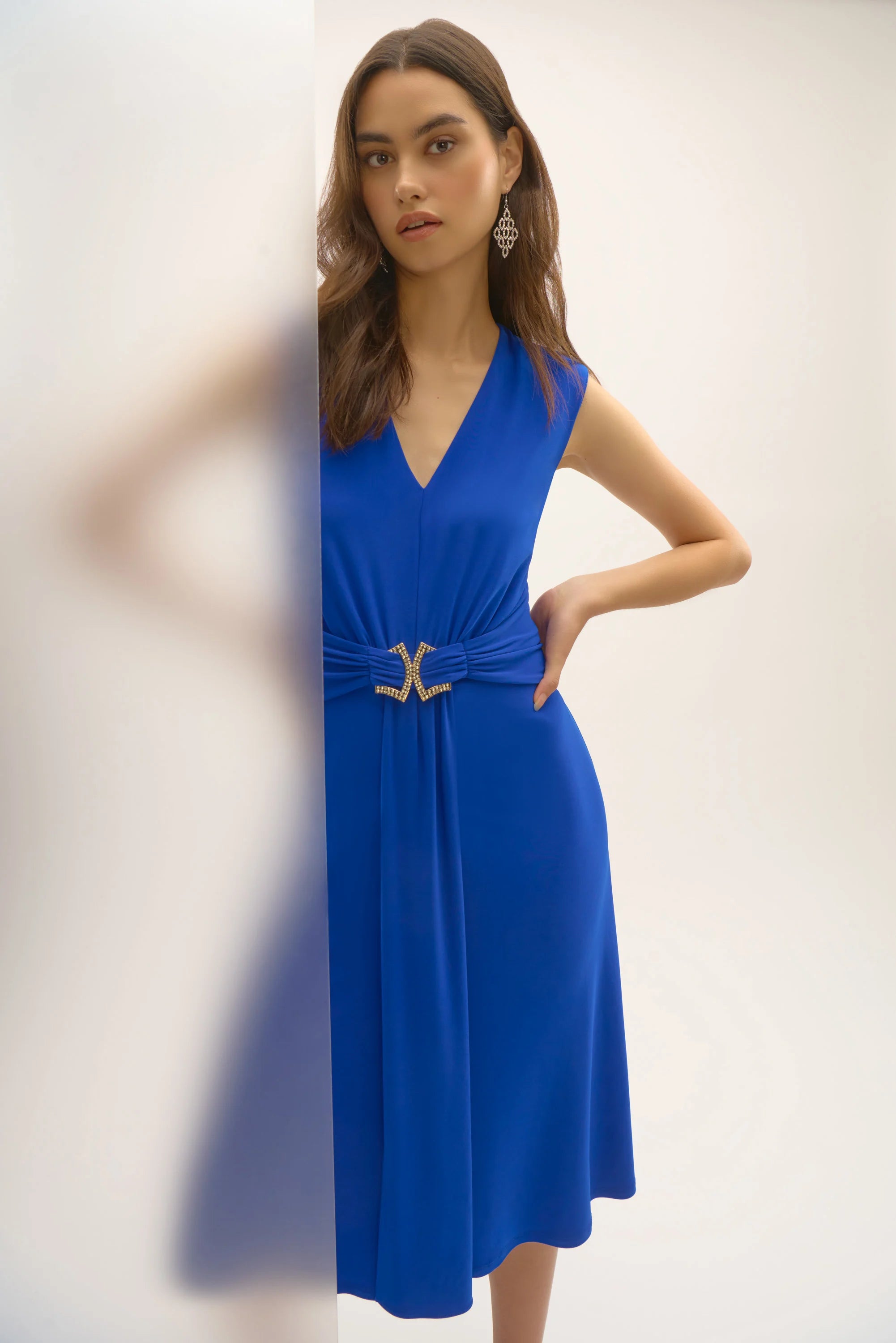 Silky Knit A-Line Dress with Rhinestone Ornament 252717