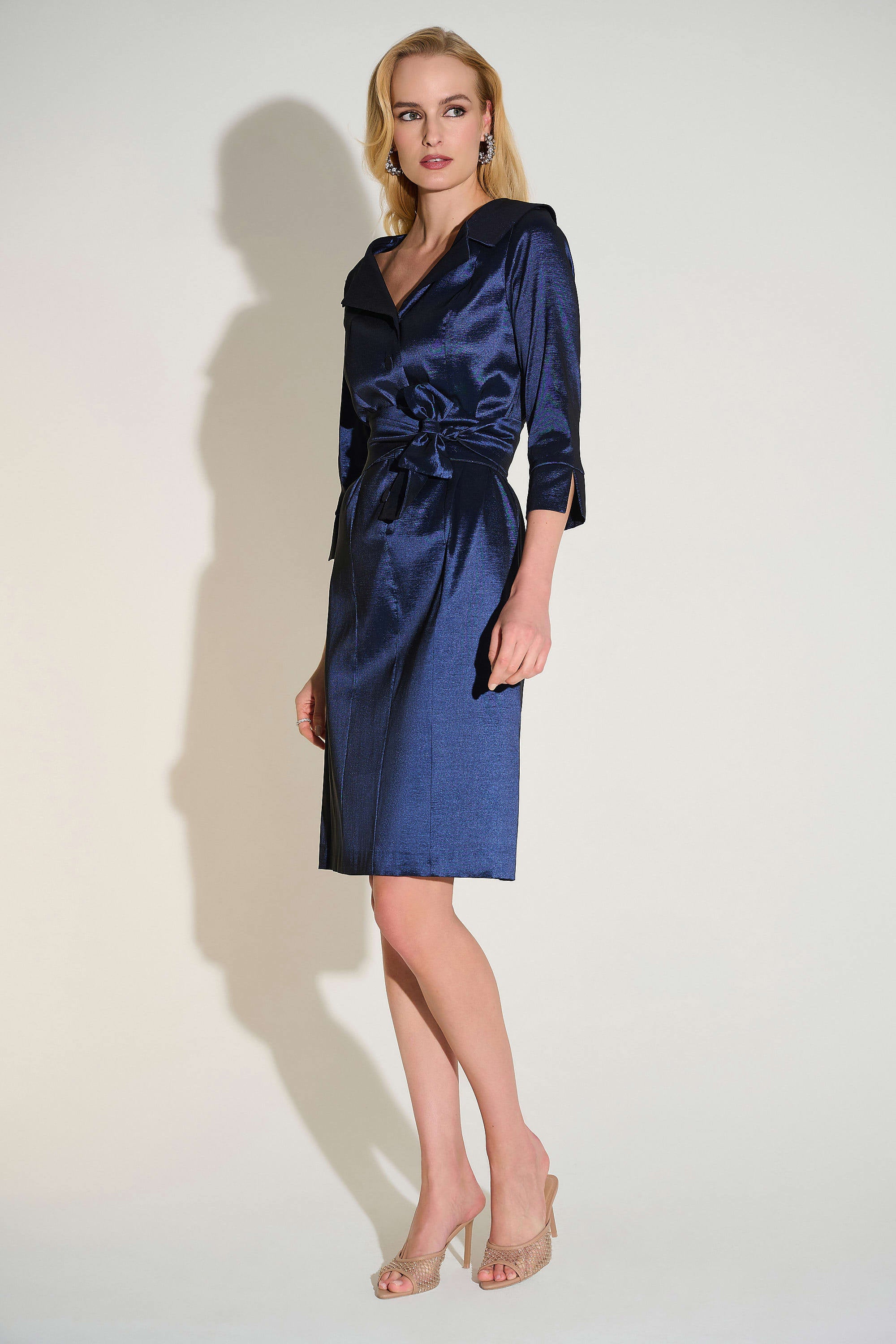 Stretch Taffeta Sheath Dress with Sash Belt 252718F25