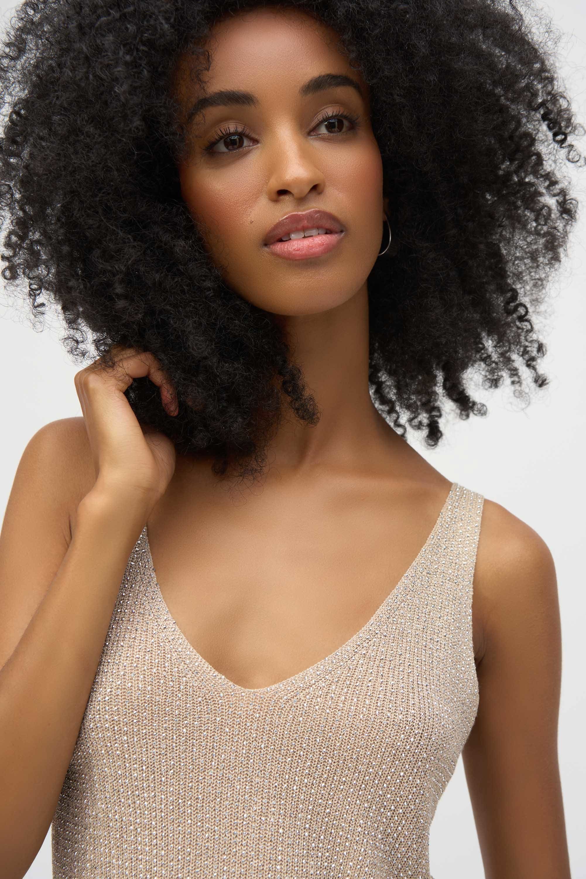 Metallic Knitted Camisole with Rhinestones 252915