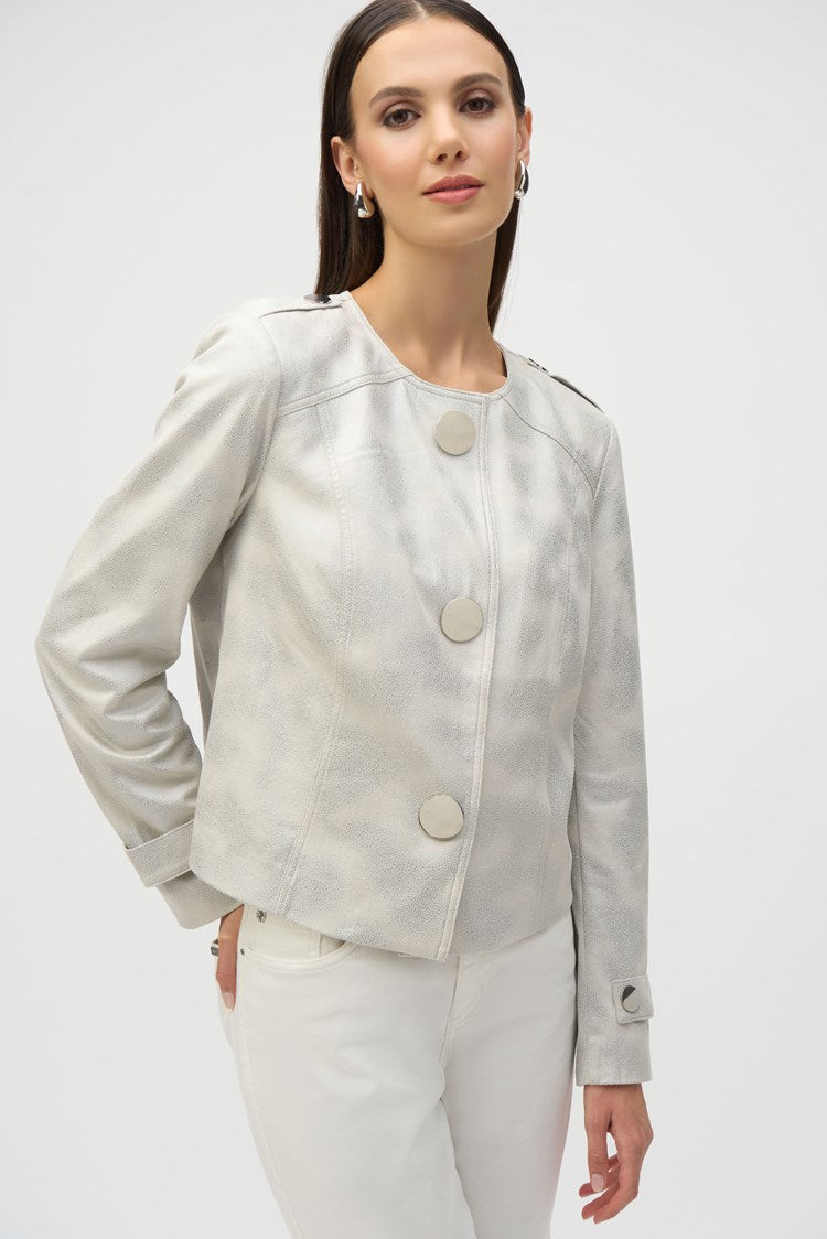 Foiled Faux Suede Boxy Jacket in Moonstone 252918