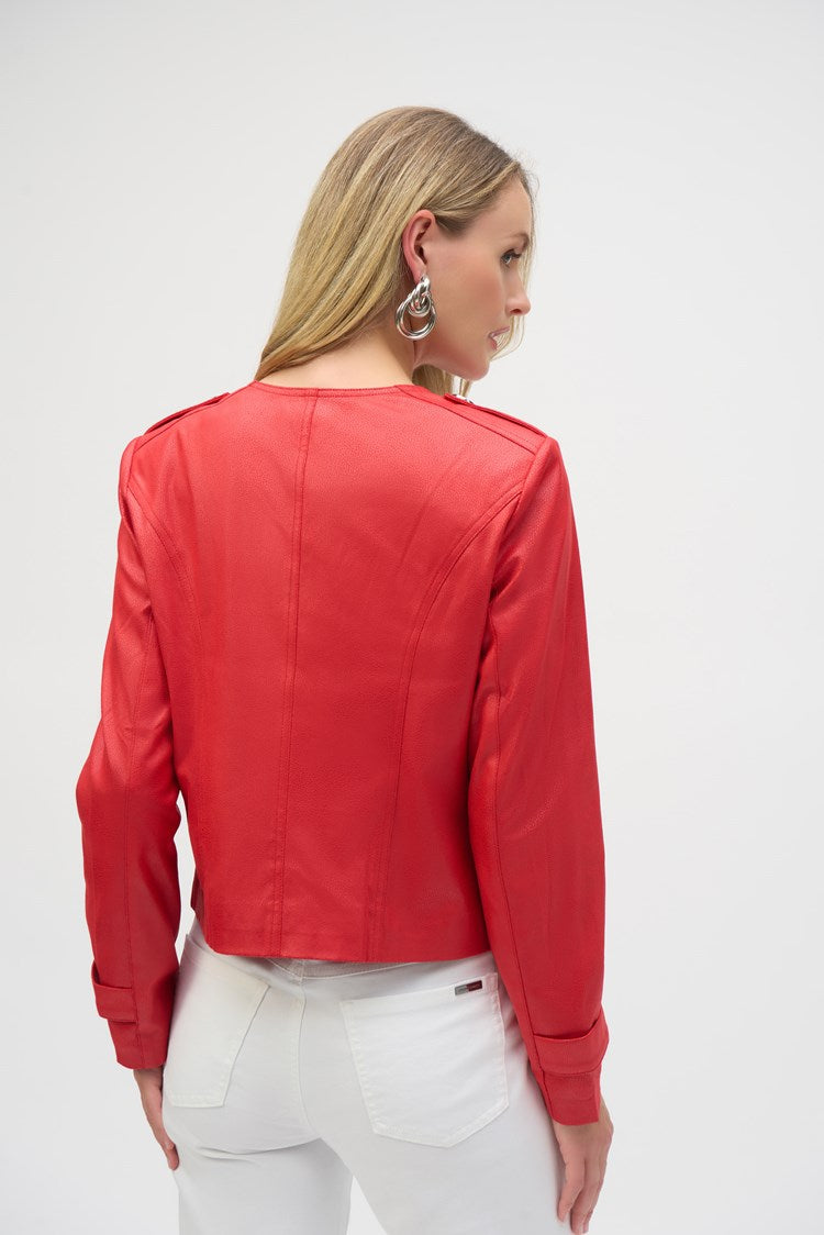Foiled Faux Suede Boxy Jacket in Radiant Red 252918