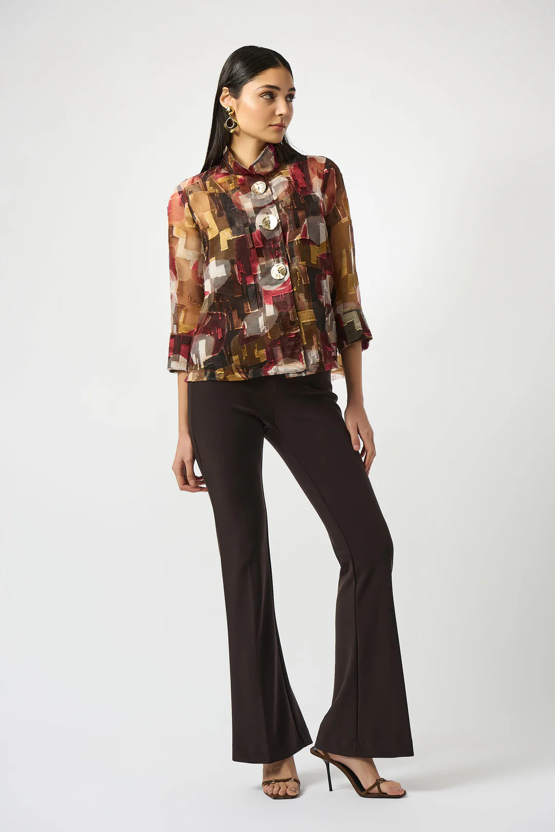Organza Abstract Print Two-piece Trapeze Jacket Style 253163