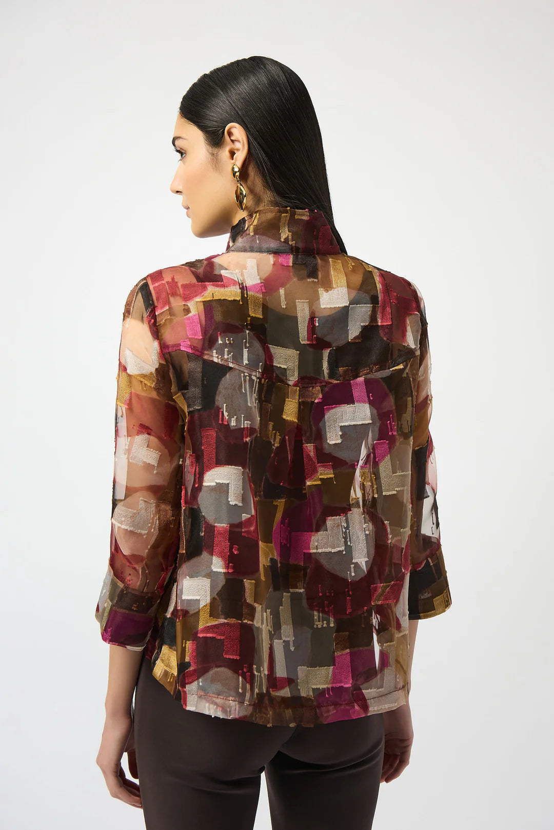 Organza Abstract Print Two-piece Trapeze Jacket Style 253163