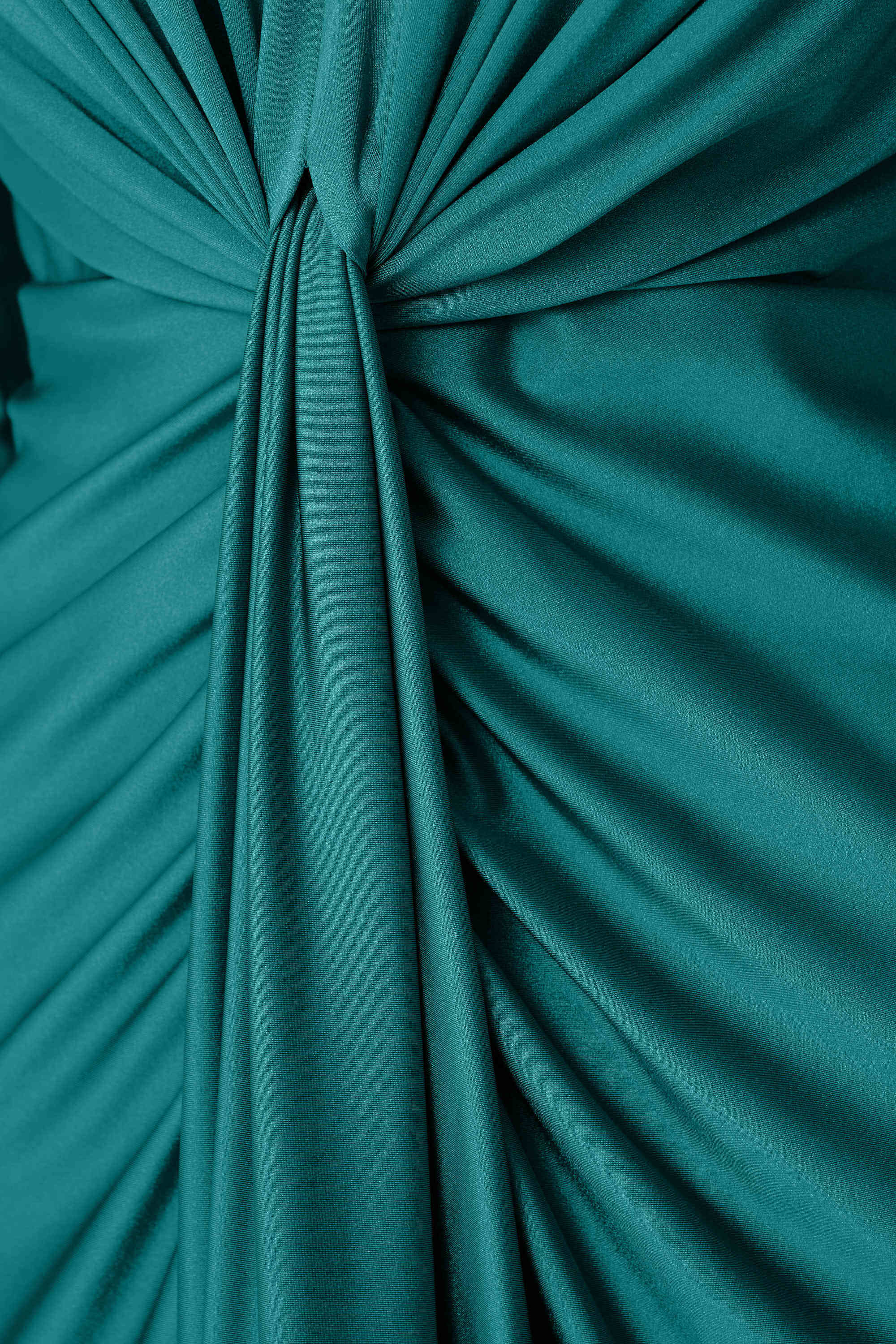 Satin Effect Knit Draped V-Neck Sheath Dress in Opulent Green 253714F26